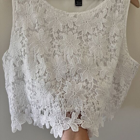 SHEIN VCAY Solid Guipure White Lace Blouse - XL - Picture 13 of 14